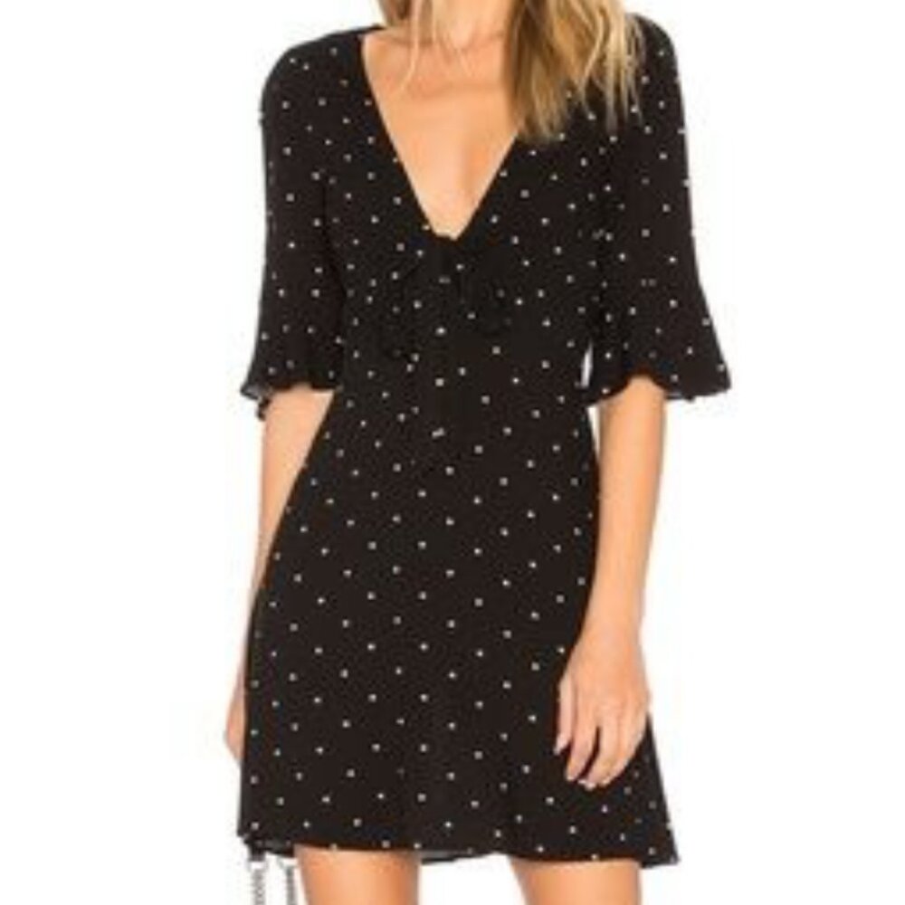 Free People All Yours Polka Dot Plunging Neckline Bell Sleeves Boho Mini Dress-6